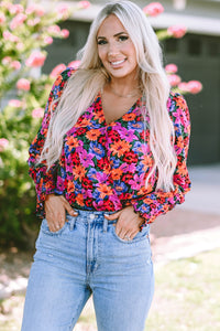 Floral Print Wrap V Neck Long Sleeve Bodysuit | Tops/Bodysuits