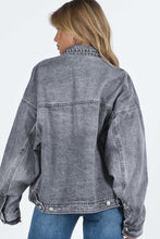 Load image into Gallery viewer, Loose Denim Jacket | Gray Chest Pockets Drop Shoulder Jacket
