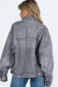 Loose Denim Jacket | Gray Chest Pockets Drop Shoulder Jacket