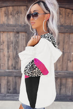 Load image into Gallery viewer, Leopard Print Hooded Jacket | White Color Block Zip-Up Hoodie
