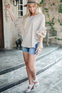 Ruffled Sleeve Top | Khaki Dolman Loose Blouse