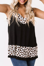 Load image into Gallery viewer, Black Leopard Patchwork Spaghetti Straps Tank Top | Tops/Tank Tops
