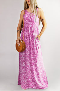 Womens Maxi Dress | Rose Leopard Print Pocketed Sleeveless Maxi Dress | Dresses/Maxi Dresses