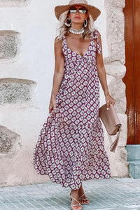 Maxi Dress | Purple Western Geometric Print V Neck Long Dress