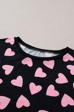 Load image into Gallery viewer, Black Valentine Heart Shape Print Long Sleeve Top Shorts Lounge Set | Loungewear &amp; Sleepwear/Loungewear
