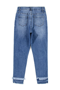 Blue Jeans | Raw Hem Distressed Blue Jeans with Pockets | Blue Jeans