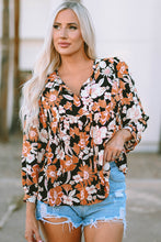 Load image into Gallery viewer, Brown Floral Print 3/4 Sleeve Babydoll Blouse | Tops/Blouses &amp; Shirts
