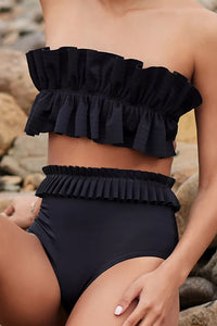 Womens Swimsuit | Ruffled Tie Back Two-Piece Swim Set | Swimwear/High Waisted Swimsuit