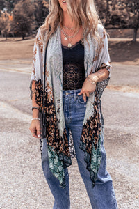 Bohemian Kimono | Green Floral Print Irregular Hem Kimono