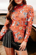 Load image into Gallery viewer, Orange Rodeo Bound Printed Long Sleeve Bodysuit
