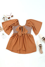 Load image into Gallery viewer, Brown Square Neck Wide Sleeves Flowy Top | Tops/Blouses &amp; Shirts
