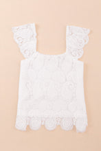 Load image into Gallery viewer, White Lace Crochet Ruffled Square Neck Tank Top | Tops/Tank Tops
