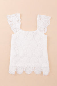 White Lace Crochet Ruffled Square Neck Tank Top | Tops/Tank Tops