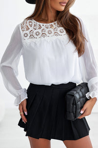 White Lace Patch Sheer Flounce Sleeve Blouse | Tops/Blouses & Shirts