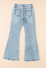 Load image into Gallery viewer, Sky Blue Subtle Ripped Detail Flare Bottom Jeans | Bottoms/Jeans
