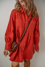 Load image into Gallery viewer, Pocketed Long Sleeve Shirt Dress | Button Down
