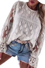 Load image into Gallery viewer, Mesh Blouse | Beige Embroidered Flounce Sleeve Top
