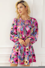 Load image into Gallery viewer, Multicolour Floral Tie Neck Bubble Sleeve Shift Dress | Dresses/Floral Dresses
