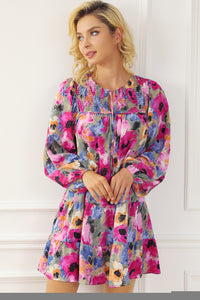 Multicolour Floral Tie Neck Bubble Sleeve Shift Dress | Dresses/Floral Dresses