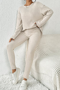 Skinny Pants Set | Apricot Knit Loose Long Sleeve Top Pants