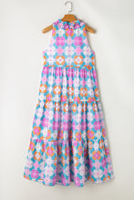 Load image into Gallery viewer, Maxi Dress | Blue Floral Print Frilly Neck Sleeveless Dress
