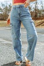 Load image into Gallery viewer, Sky Blue Cool Cargo Style Wide Leg Jeans
