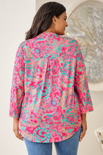 Load image into Gallery viewer, Rose Plus Size Paisley Print V Neck Roll Tab Sleeve Blouse | Plus Size/Plus Size Tops/Plus Size Blouses &amp; Shirts
