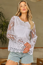 Load image into Gallery viewer, Mesh Blouse | Beige Embroidered Flounce Sleeve Top
