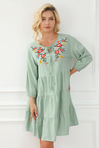 Green Floral Embroidery Tiered Ruffle Hem Dress | Dresses/Floral Dresses