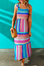 Load image into Gallery viewer, Maxi Dress | Multi-Color Striped Bow Knot Straps Dress
