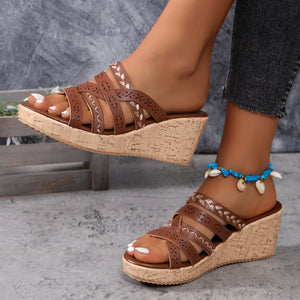 Wedge Sandals | PU Leather Crisscross