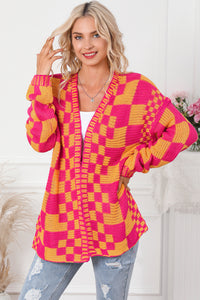 Multicolor Open Front Mixed Checkered Pattern Knit Cardigan | Tops/Sweaters & Cardigans