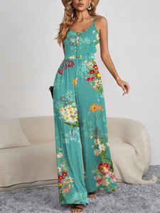 Womens Jumpsuit | Decorative Button Spaghetti Strap Wide Leg Jumpsuit | Dress