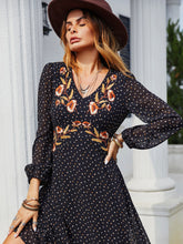 Load image into Gallery viewer, Long Sleeve Dress | Embroidered V-Neck Dress
