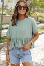 Load image into Gallery viewer, Laurel Green Textured Ruffled Hem Short Sleeve Blouse | Tops/Blouses &amp; Shirts
