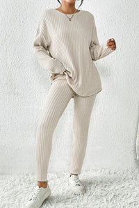 Skinny Pants Set | Apricot Knit Loose Long Sleeve Top Pants