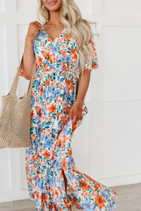 Sky Blue Floral Print Wrap Belted Maxi Dress | Dresses/Maxi Dresses