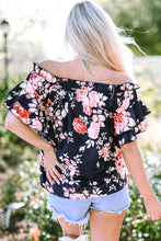 Load image into Gallery viewer, Blue Ruffle Off Shoulder Flounce Sleeve Floral Blouse | Tops/Blouses &amp; Shirts
