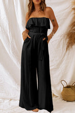 Load image into Gallery viewer, Black Ruffled Bandeau Wide Leg Jumpsuit | Bottoms/Jumpsuits &amp; Rompers
