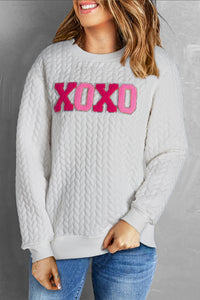 Pullover Sweatshirt | White XOXO Glitter Chenille Cable Knit