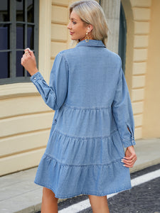 Tiered Button Up Denim Dress