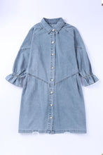 Load image into Gallery viewer, Sky Blue Buttoned Long Sleeve Denim Mini Dress | Dresses/Mini Dresses
