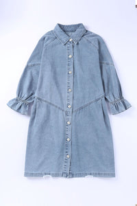 Sky Blue Buttoned Long Sleeve Denim Mini Dress | Dresses/Mini Dresses