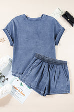 Load image into Gallery viewer, Round Neck Short Sleeve Top and Shorts Denim Set
