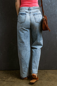 Blue Jeans | Distressed Raw Hem Straight Blue Jeans