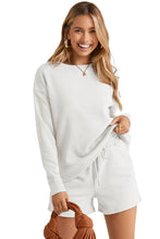 Load image into Gallery viewer, Drawstring Shorts Set | White Textured Long Sleeve Top
