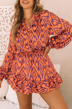 Load image into Gallery viewer, Orange Aztec Bubble Sleeve High Waist Romper | Bottoms/Jumpsuits &amp; Rompers
