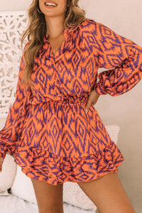 Orange Aztec Bubble Sleeve High Waist Romper | Bottoms/Jumpsuits & Rompers