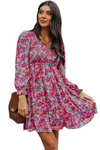 Load image into Gallery viewer, Purple Smocked V Neck Puffy Sleeve Floral Dress | Dresses/Floral Dresses
