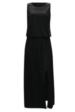 Load image into Gallery viewer, Black Solid Sleeveless Tunic Maxi Dress with Split
